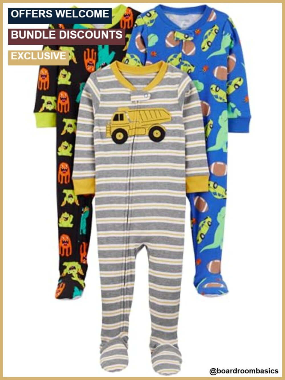 Baby Boys 3-Pack Snug Fit Footed Cotton Pajamas Sleepwear